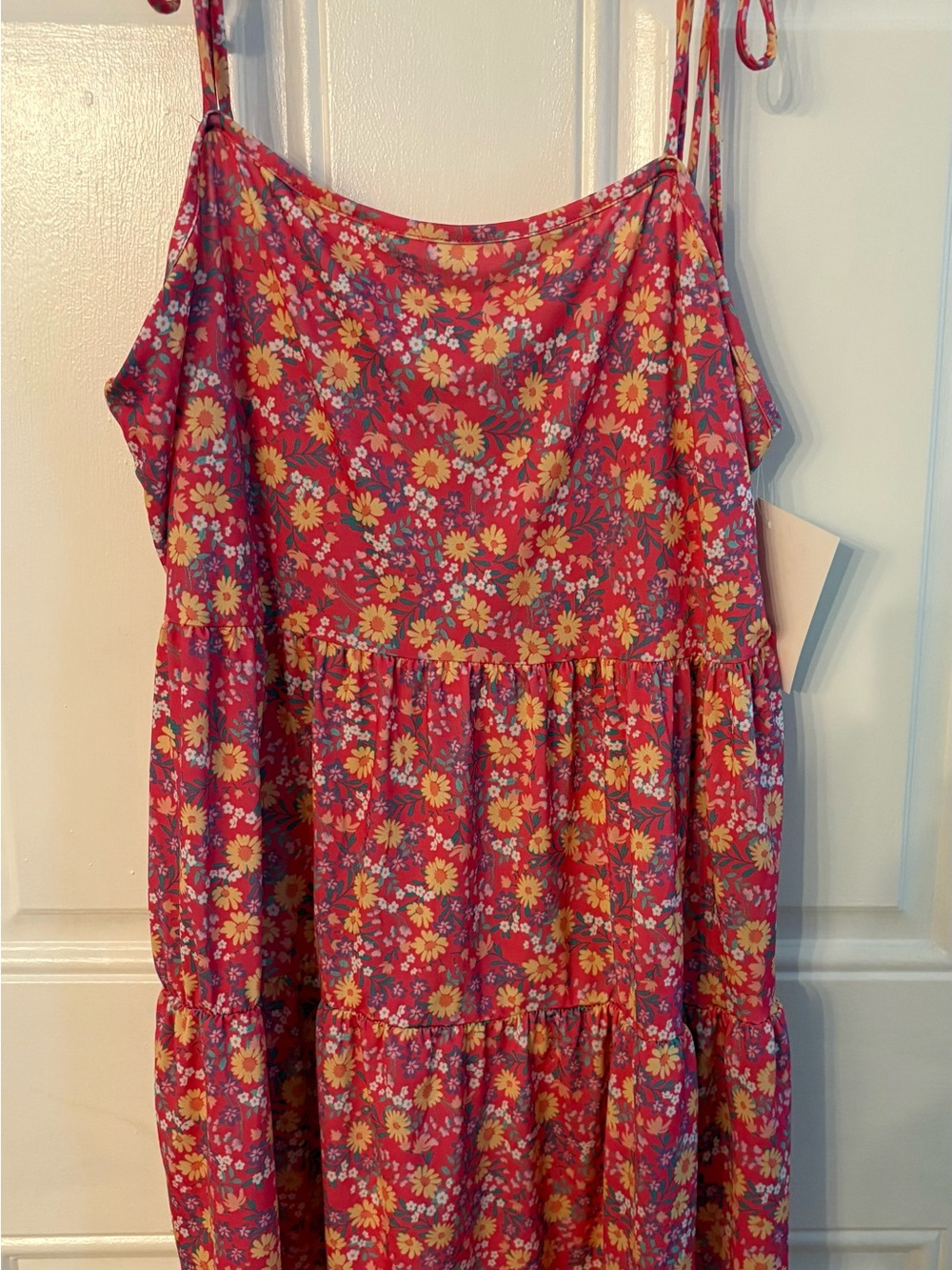 HEIMISH USA Pink Floral Tiered Sundress with Yellow Accents plus size 1X